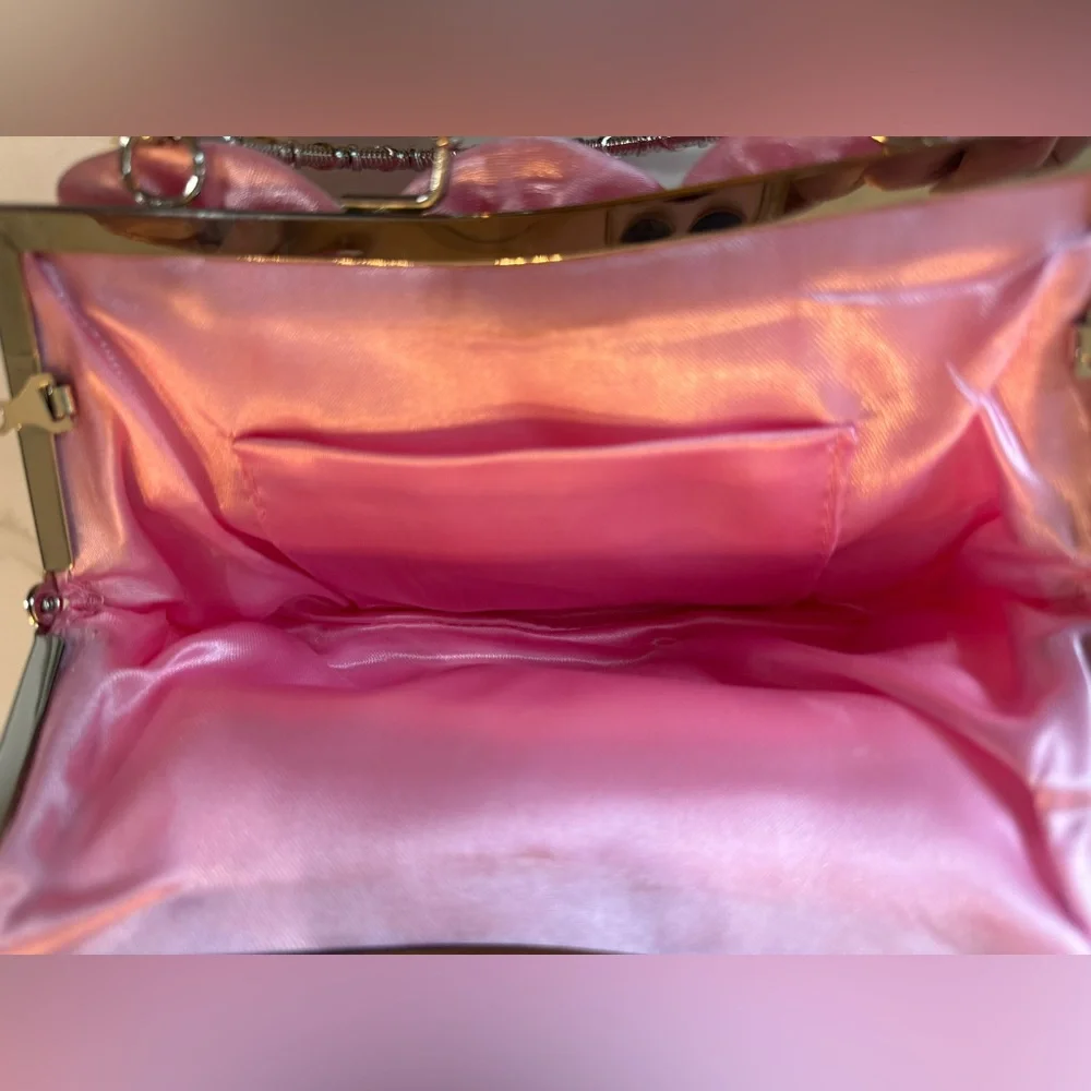 Pink Rose Floral Silk Purse Evening Bag Bridal - Made by IndusThreadss